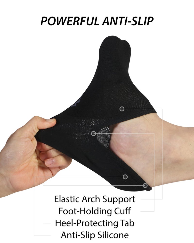Pro Mountain Wide Toe Box No Show Running Socks For Health Unisex Arch Support Athletic Workout Gym Heel Tab Size M Black 6 Pairs Women Shoes 8-10 Men 7-9 - Image 2